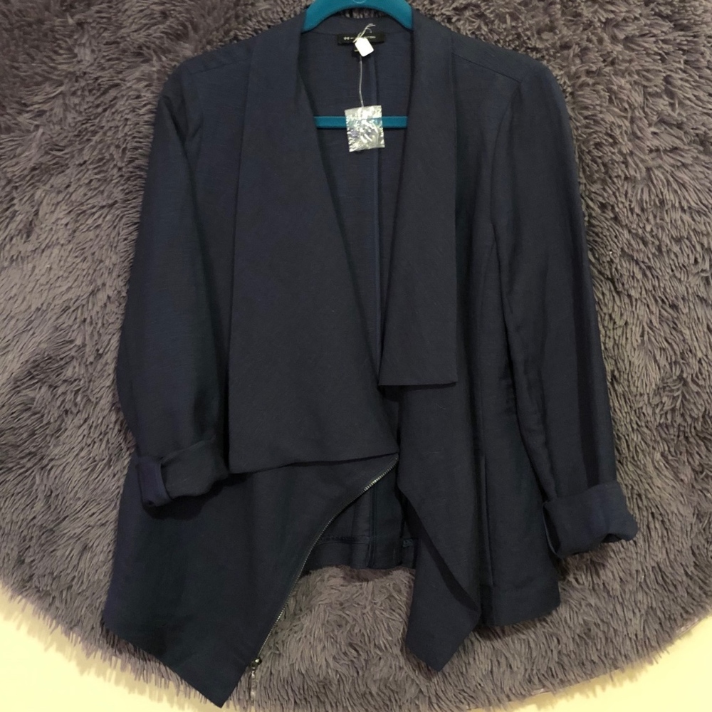 Navy Linen Asymmetrical/Moto Blazer